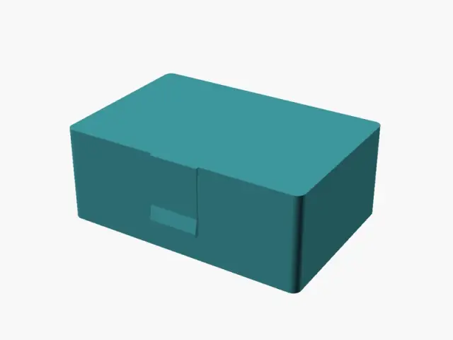 Render of a closed teal hinged box